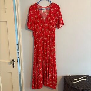 Elegant Red Floral Maxi Dress